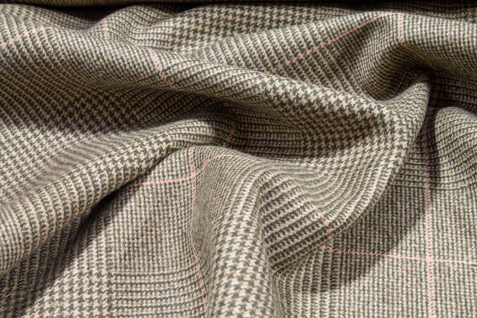 Beige Glen Check Italian Virgin Wool and Cashmere Blend - Prime Fabrics