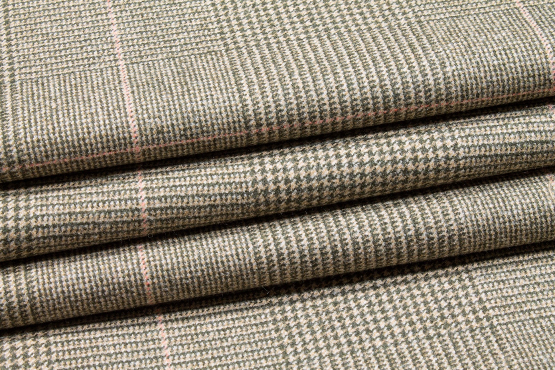 Beige Glen Check Italian Virgin Wool and Cashmere Blend - Prime Fabrics