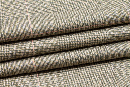 Beige Glen Check Italian Virgin Wool and Cashmere Blend - Prime Fabrics