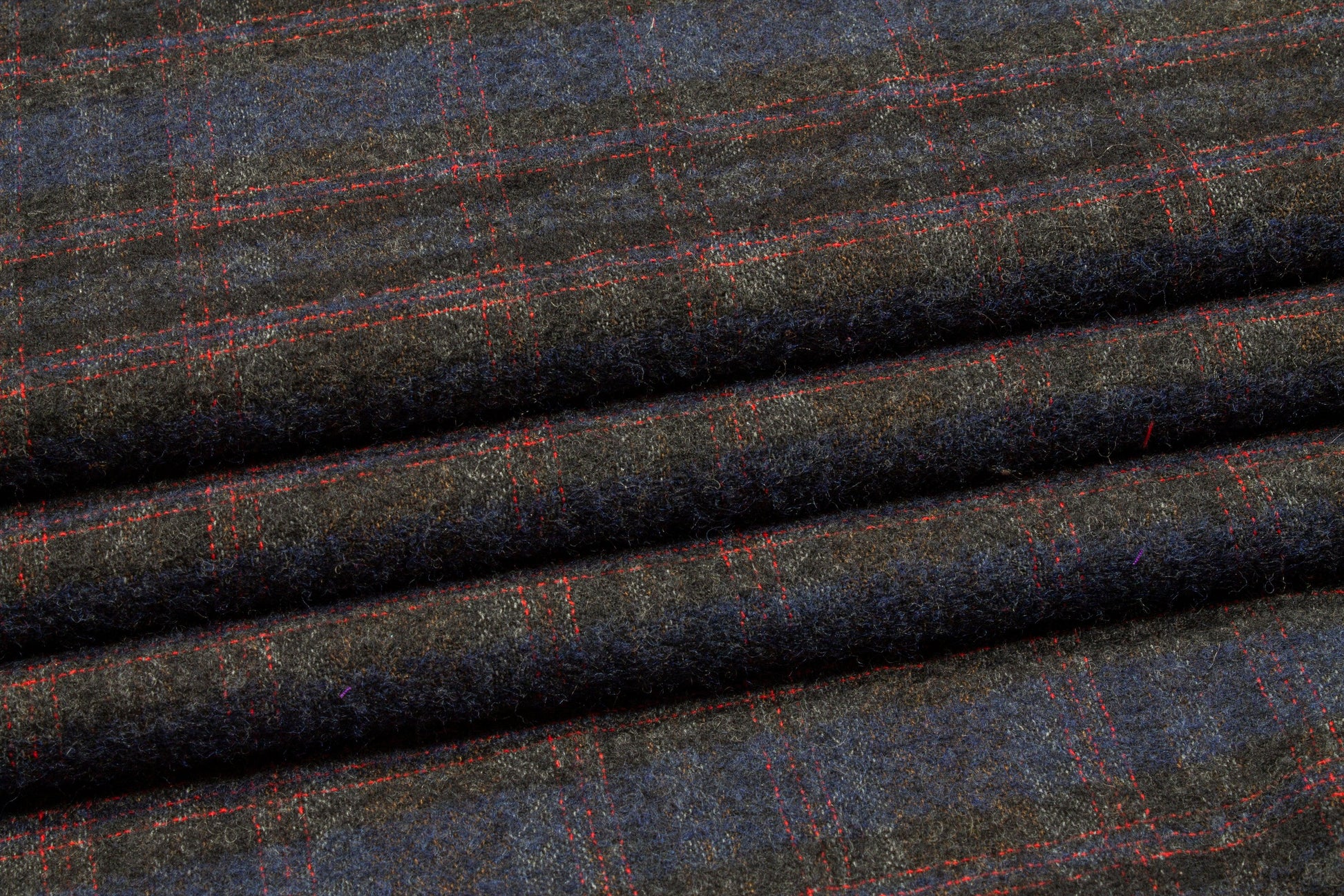 Navy and Red Plaid Italian Wool - Prime Fabrics