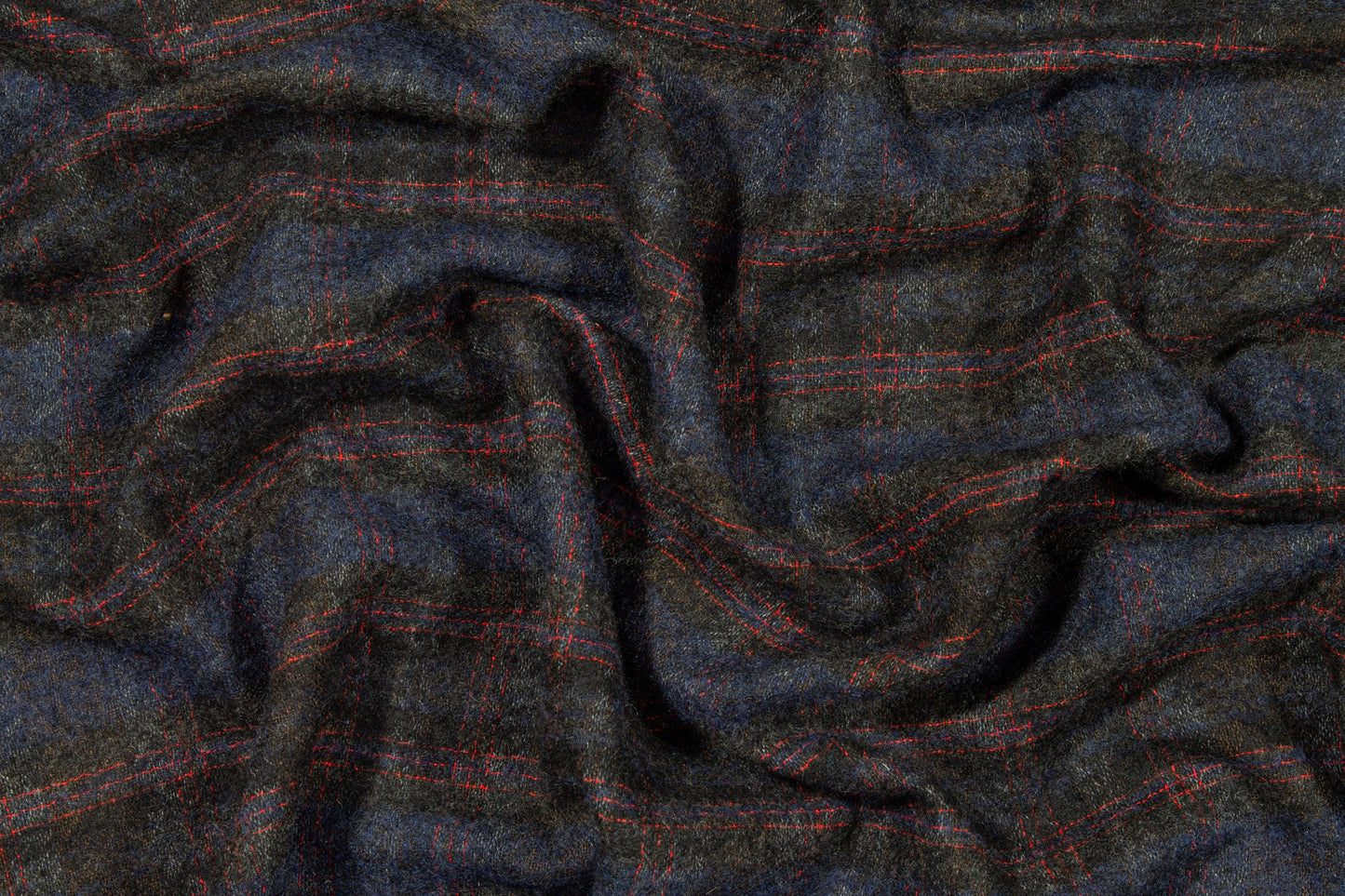 Navy and Red Plaid Italian Wool - Prime Fabrics