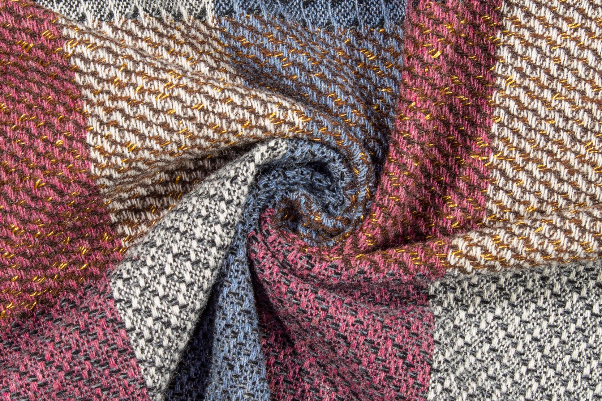 Blue, Purple, and White Checked Wool Tweed - Prime Fabrics