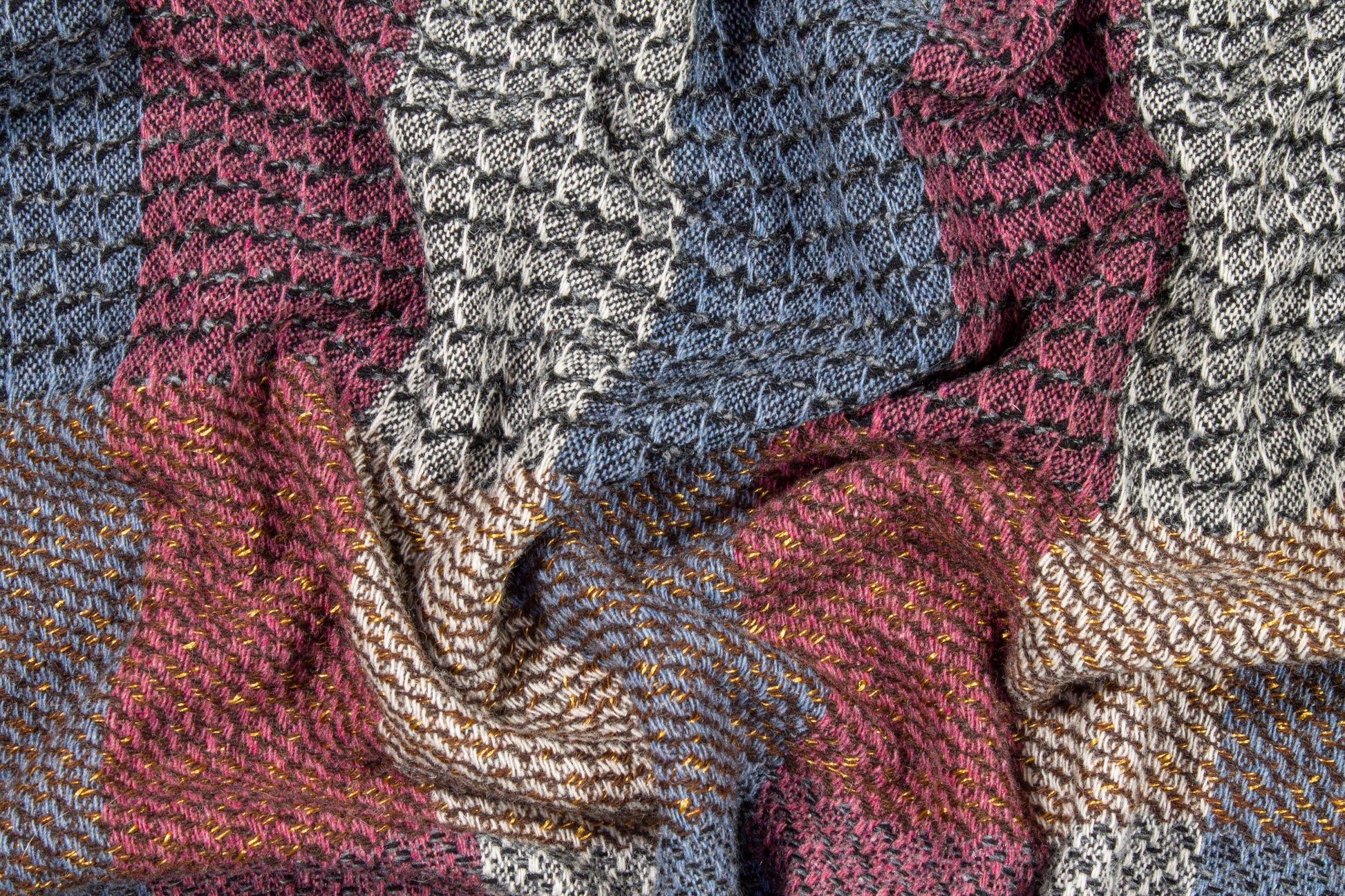 Blue, Purple, and White Checked Wool Tweed - Prime Fabrics