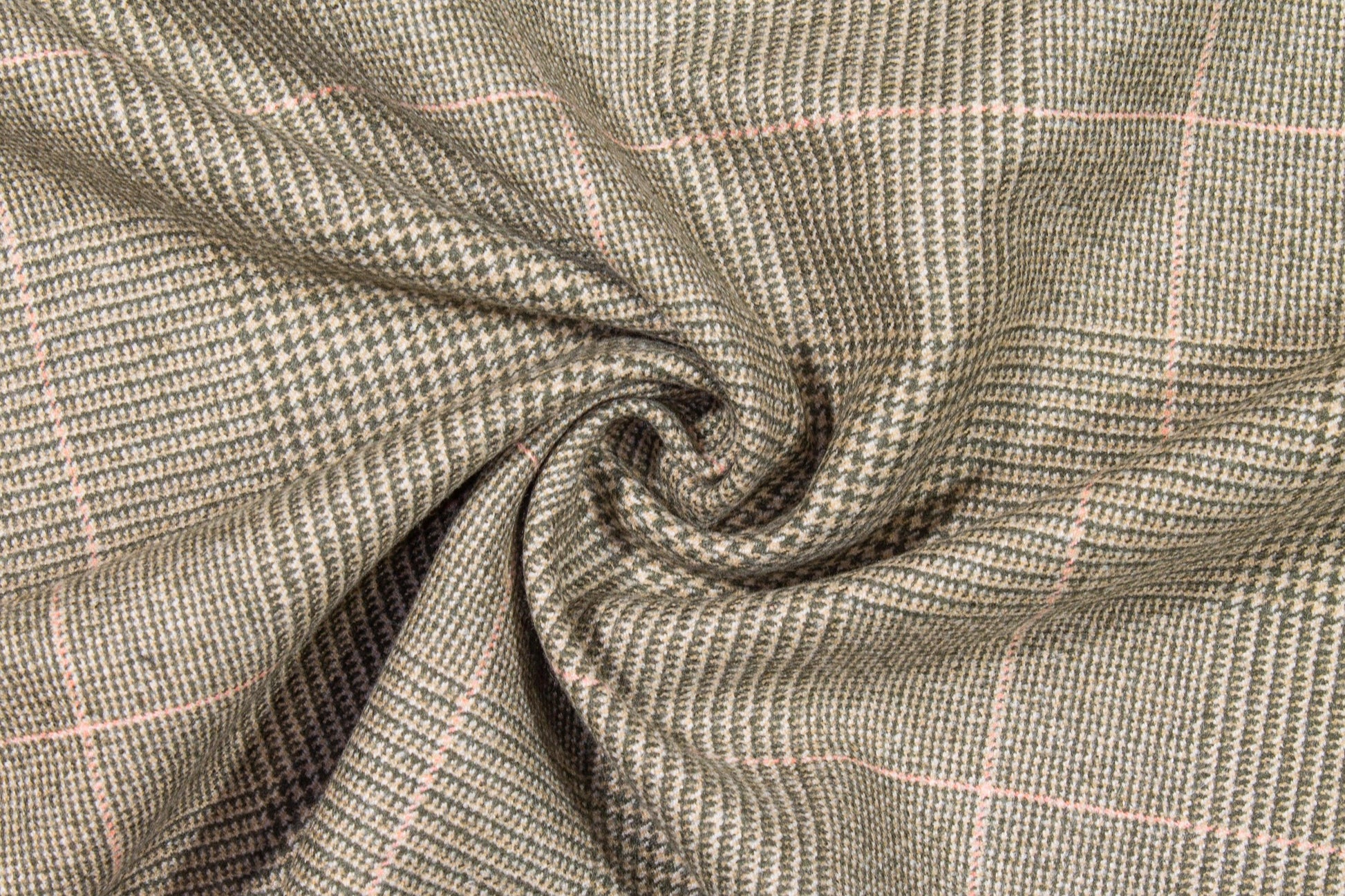 Beige Glen Check Italian Virgin Wool and Cashmere Blend - Prime Fabrics