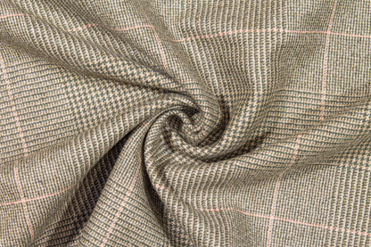 Beige Glen Check Italian Virgin Wool and Cashmere Blend - Prime Fabrics