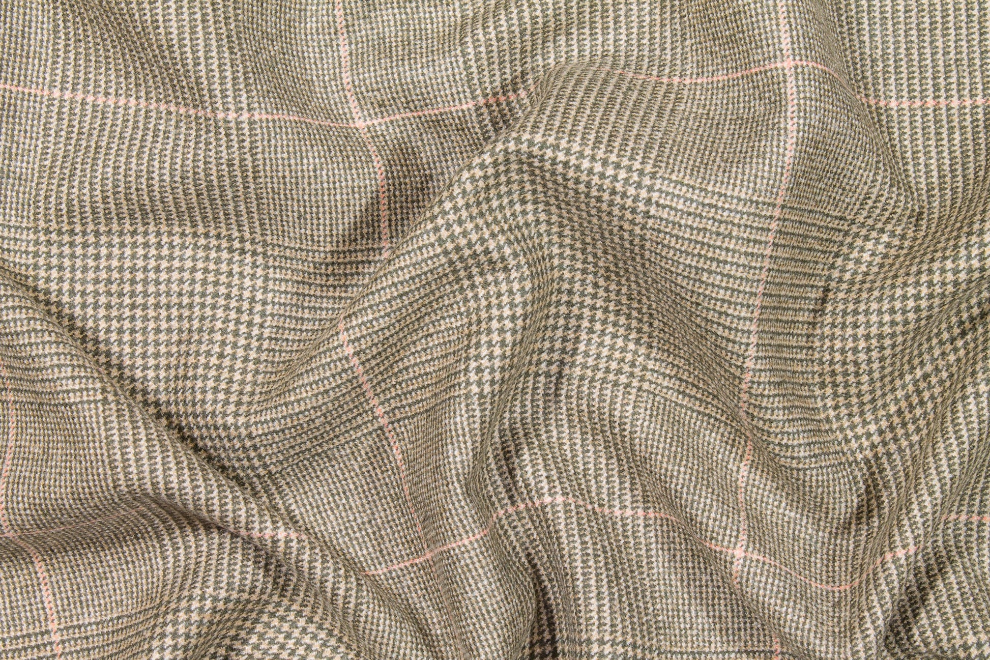 Beige Glen Check Italian Virgin Wool and Cashmere Blend - Prime Fabrics
