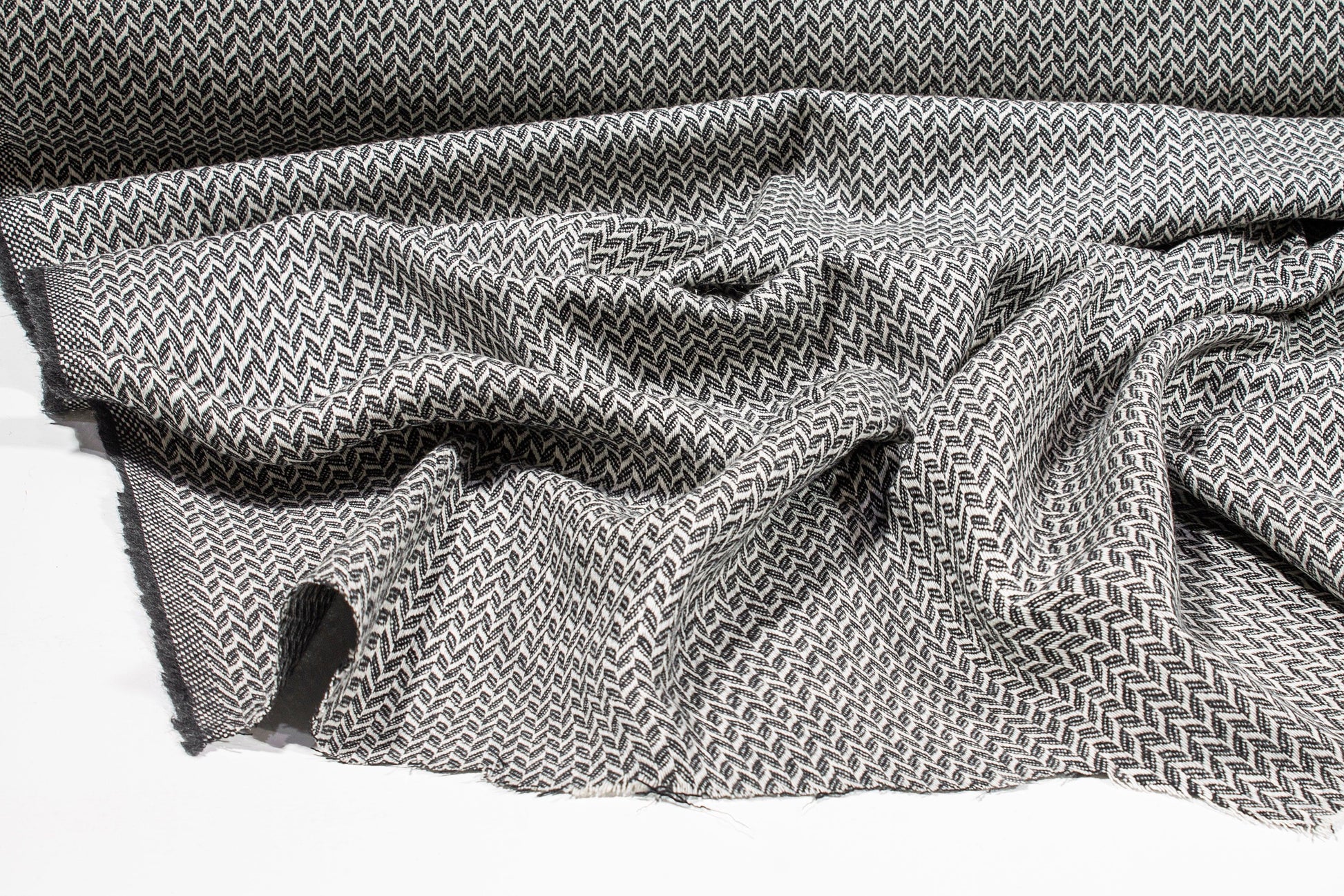 Gray and White Herringbone Italian Wool Cashmere - Prime Fabrics