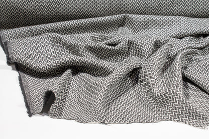 Gray and White Herringbone Italian Wool Cashmere - Prime Fabrics