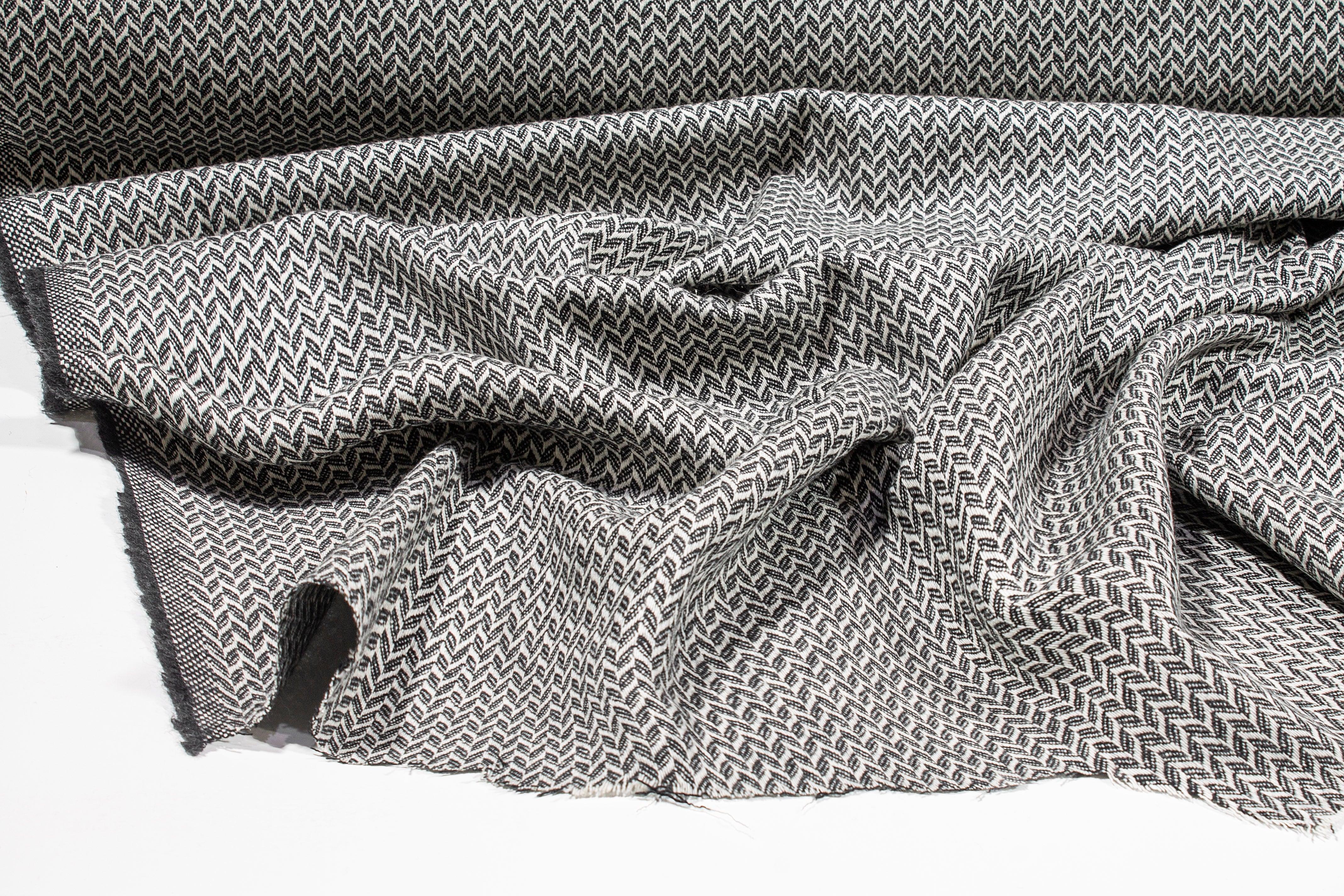 Gray and White Herringbone Italian Wool Cashmere - Prime Fabrics