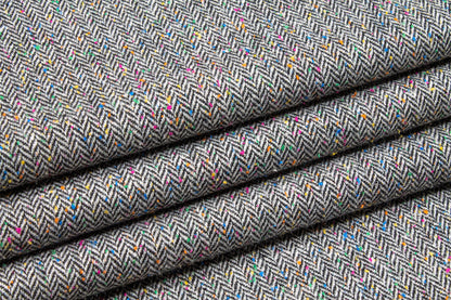 Gray Herringbone Italian Wool with Multicolor Splatter - Prime Fabrics
