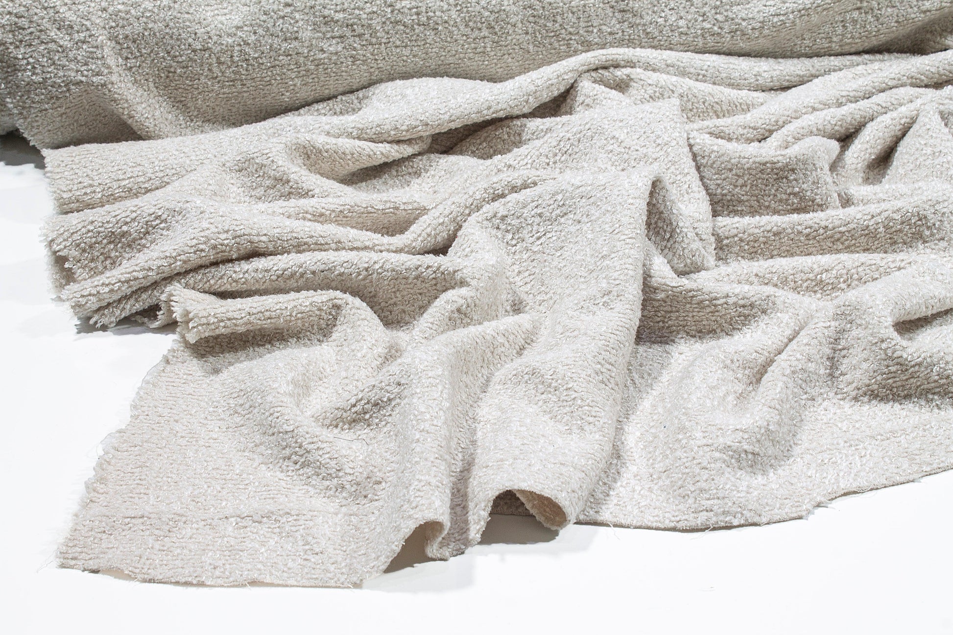 Off White Italian Silk and Wool Blend Stretch Boucle - Prime Fabrics