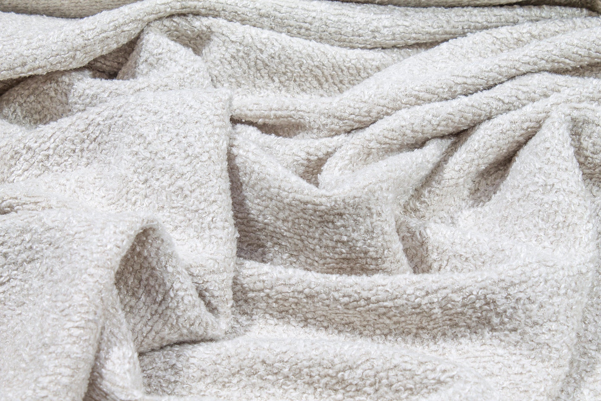 Off White Italian Silk and Wool Blend Stretch Boucle - Prime Fabrics