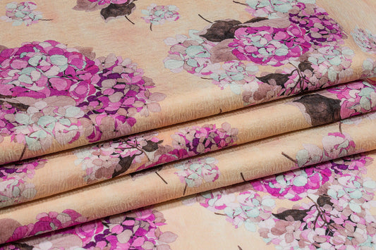 Emanuel Ungaro - Tan and Lavender Floral Italian Silk and Wool Blend - Prime Fabrics