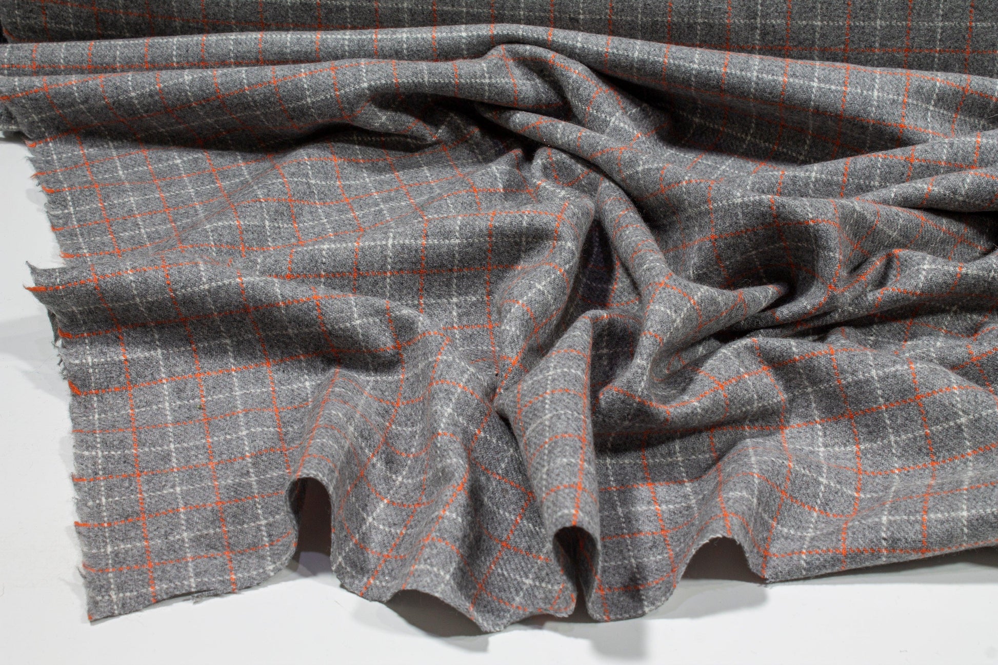 Gray and Orange Checked Wool Jacketing - Prime Fabrics