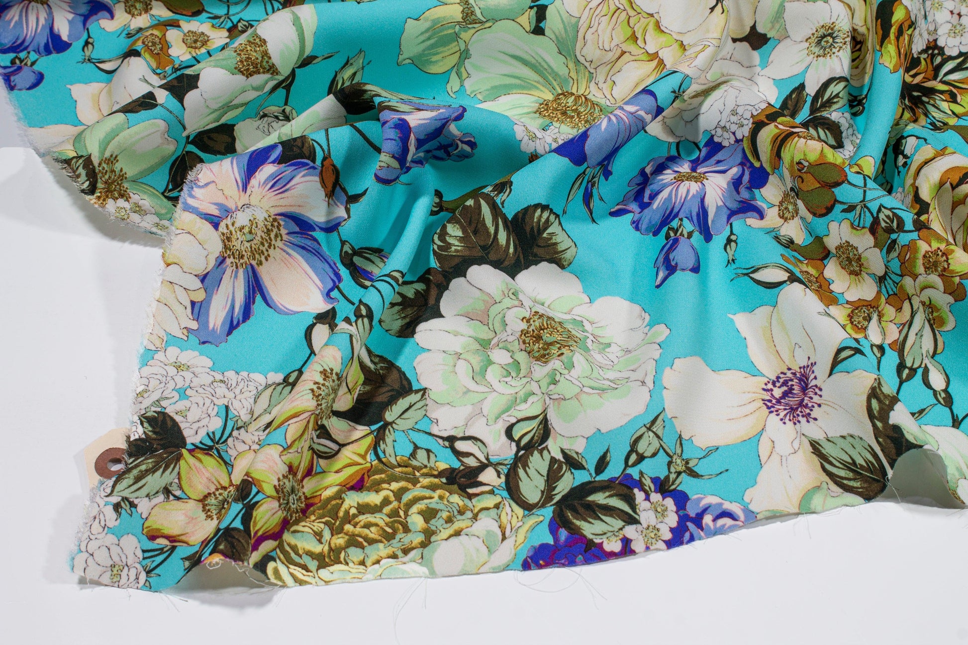 Emanuel Ungaro - Blue Floral Italian 4-Ply Silk Crepe - Prime Fabrics