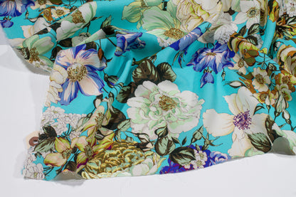 Emanuel Ungaro - Blue Floral Italian 4-Ply Silk Crepe - Prime Fabrics