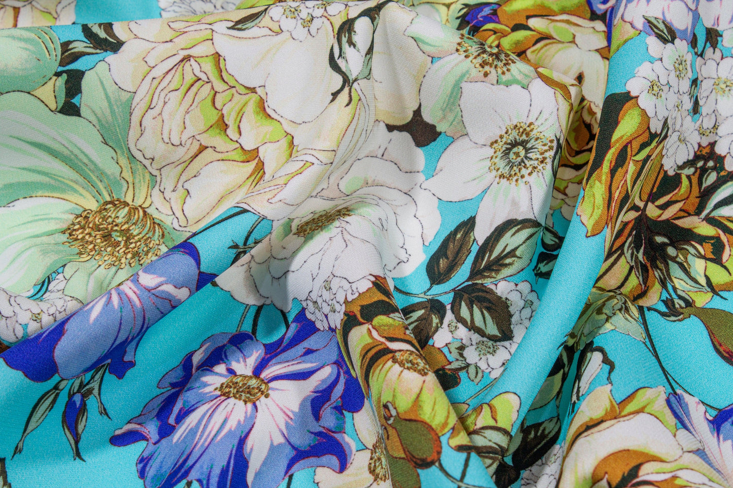 Emanuel Ungaro - Blue Floral Italian 4-Ply Silk Crepe - Prime Fabrics