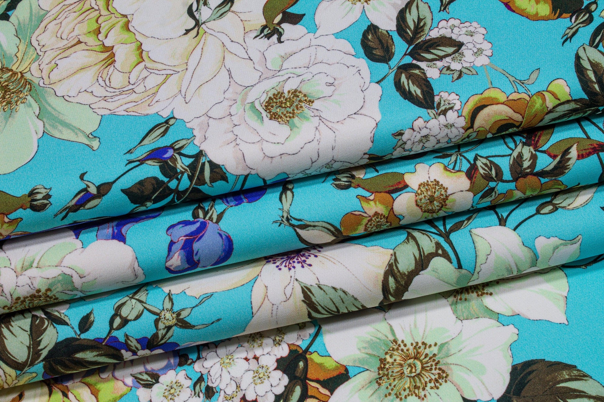 Emanuel Ungaro - Blue Floral Italian 4-Ply Silk Crepe - Prime Fabrics