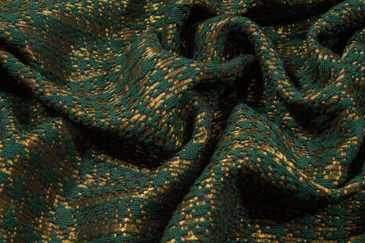 Green and Gold Metallic Glen Check Italian Wool Coating - Prime Fabrics