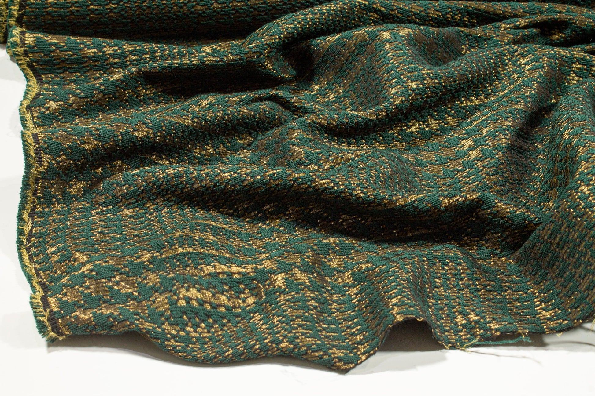 Green and Gold Metallic Glen Check Italian Wool Coating - Prime Fabrics