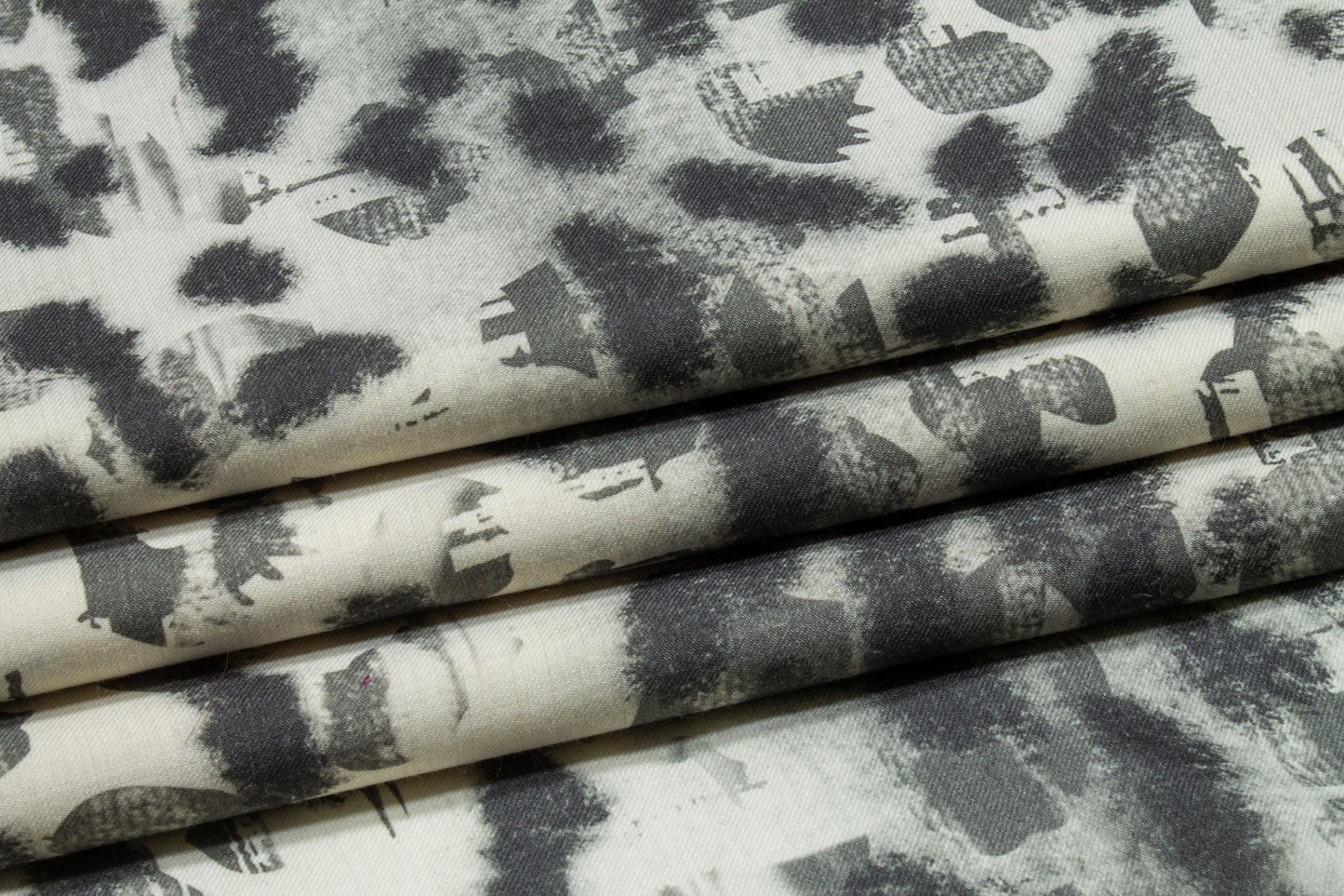 Abstract Printed Wool Challis - Gray and Off White - Prime Fabrics