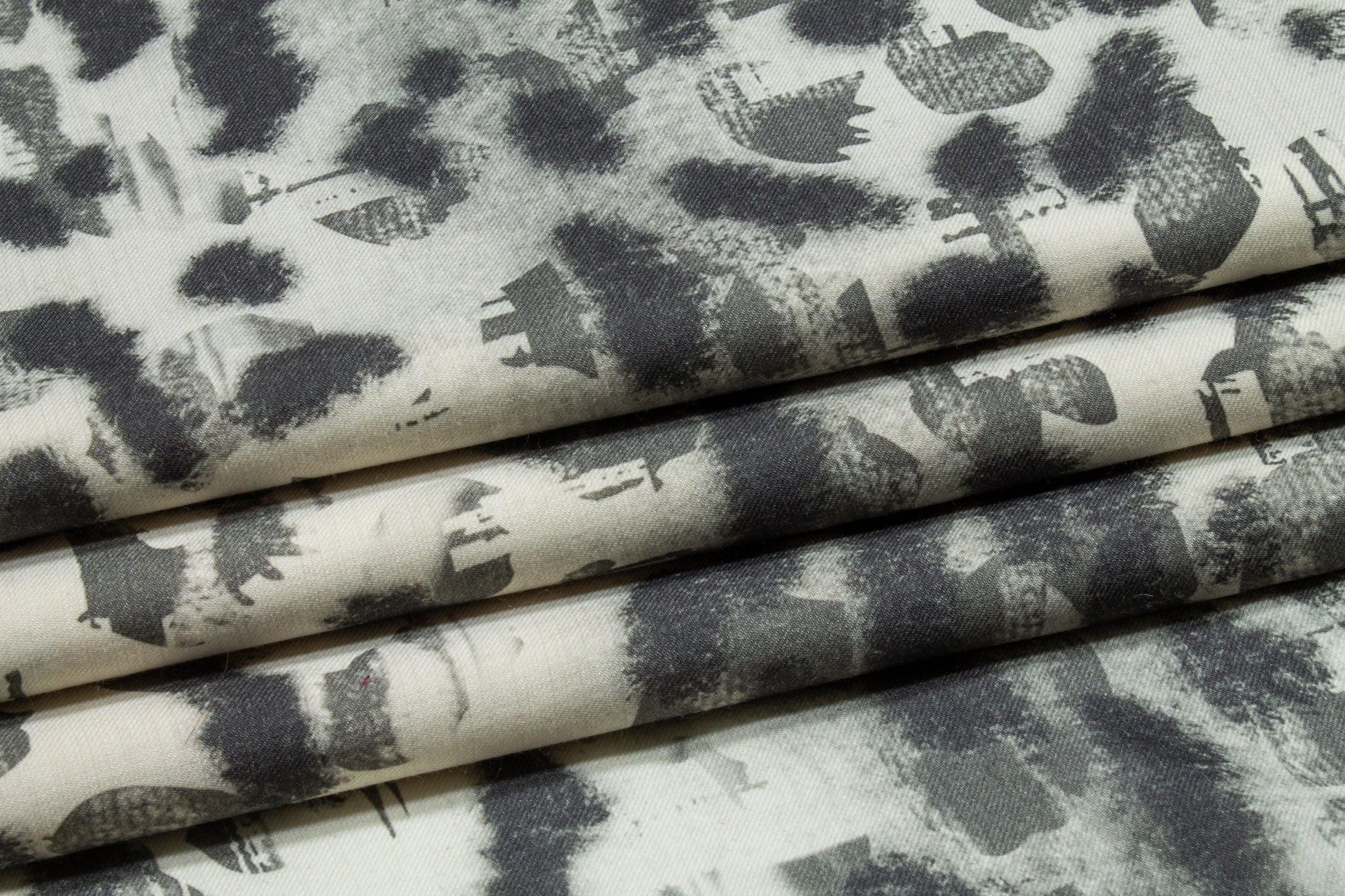 Abstract Printed Wool Challis - Gray and Off White - Prime Fabrics