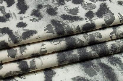 Abstract Printed Wool Challis - Gray and Off White - Prime Fabrics