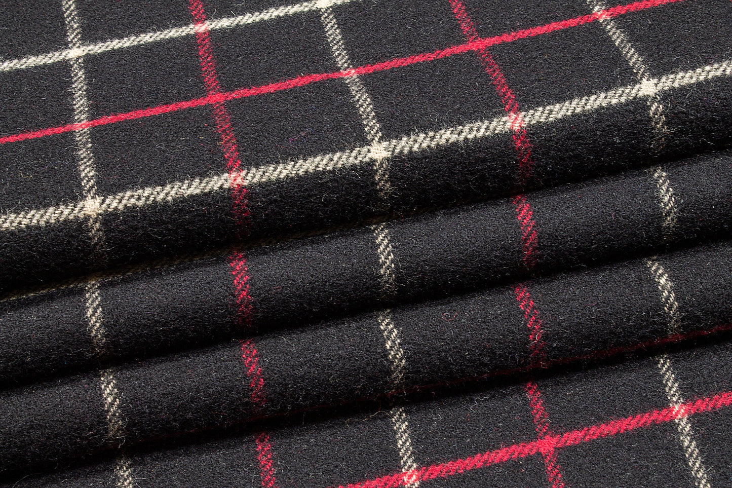 Black and Red Windowpane Checked Italian Wool Coating - Prime Fabrics