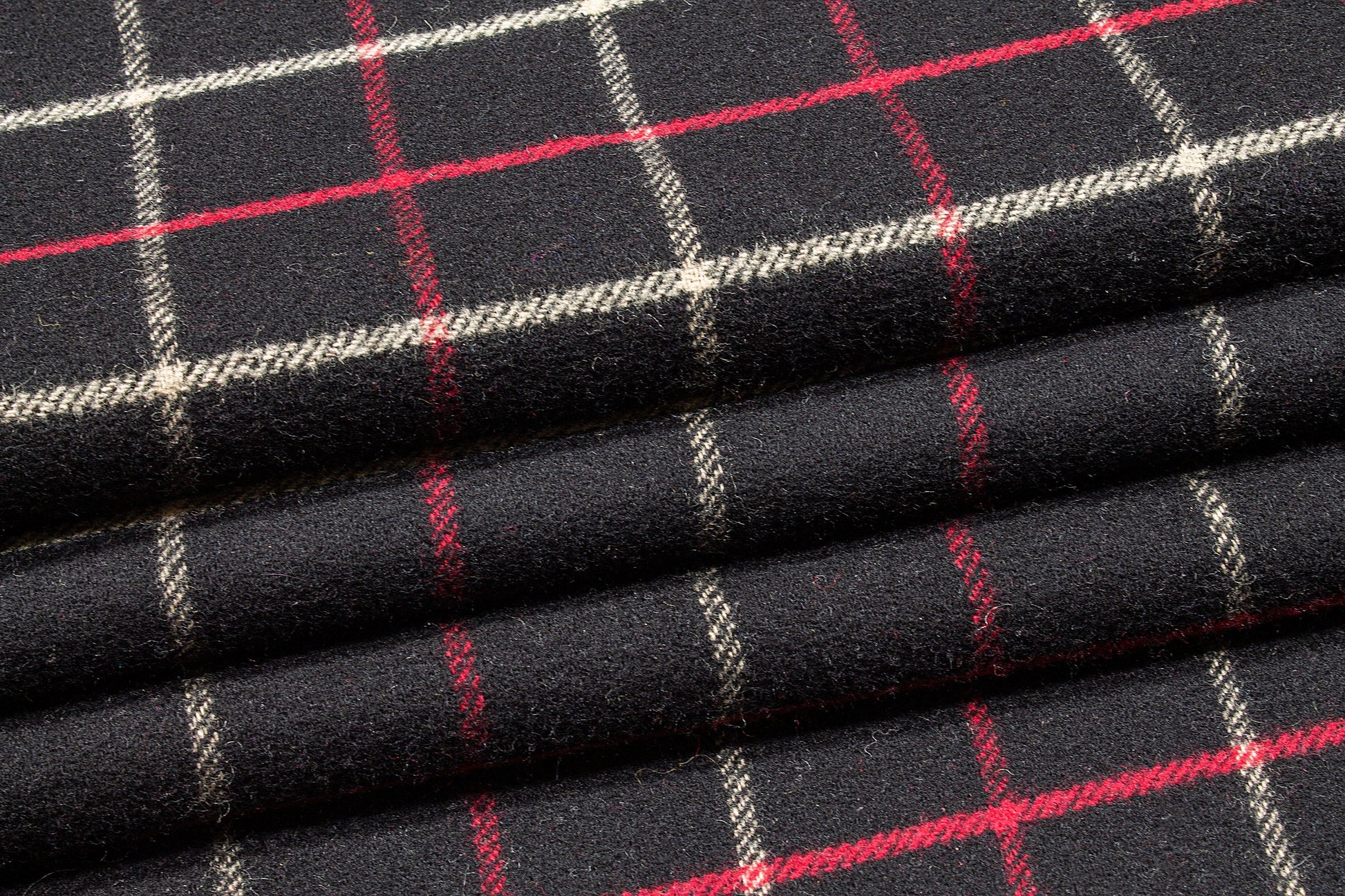 Black and Red Windowpane Checked Italian Wool Coating - Prime Fabrics