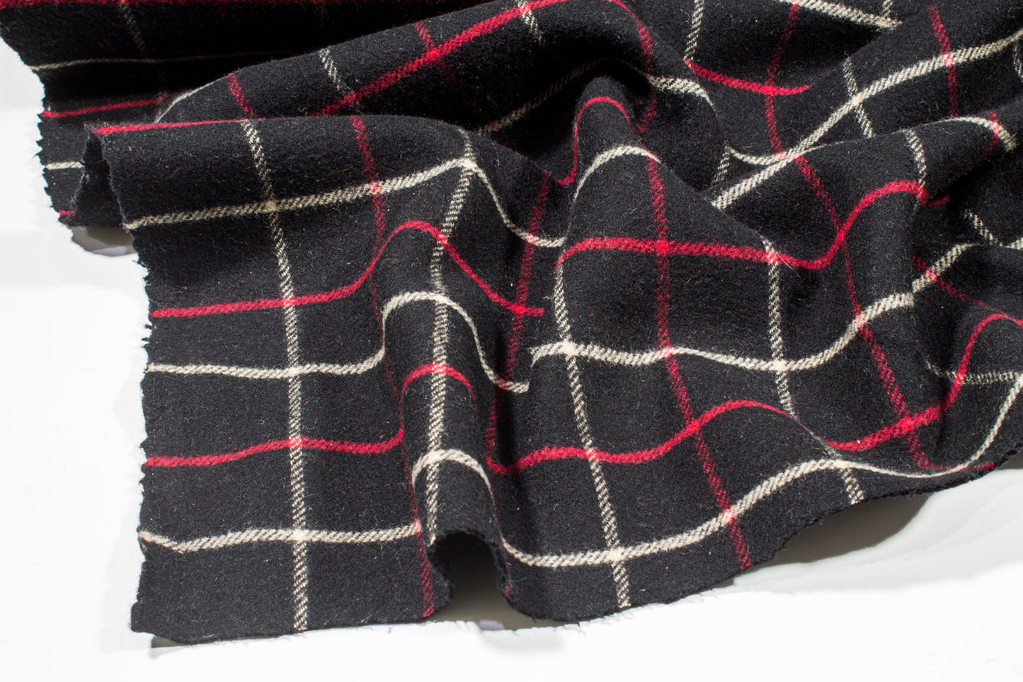Black and Red Windowpane Checked Italian Wool Coating - Prime Fabrics