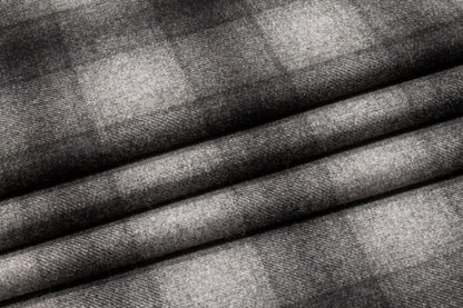 Double Faced Washed Gray Plaid Wool - Prime Fabrics