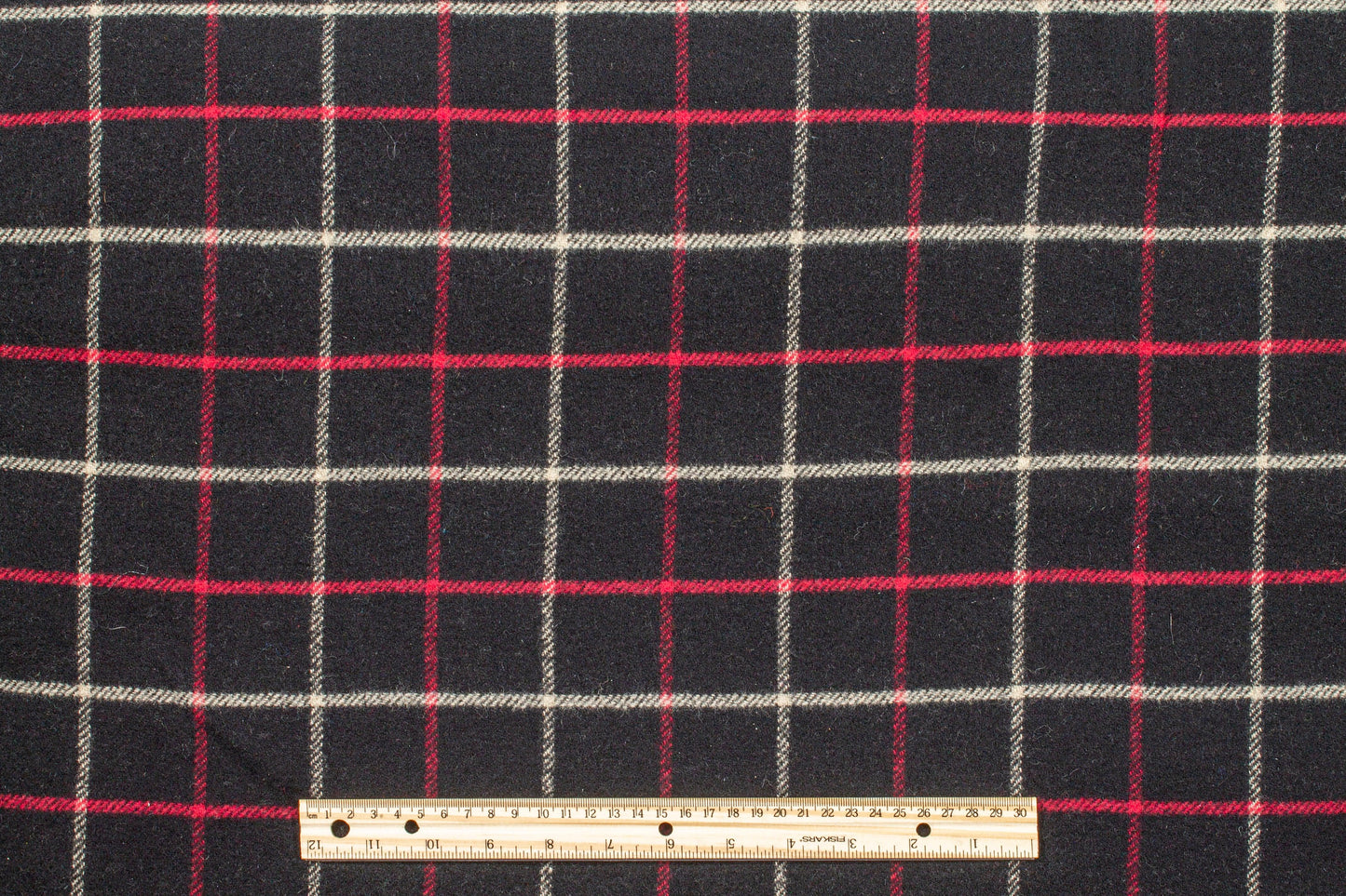 Black and Red Windowpane Checked Italian Wool Coating - Prime Fabrics
