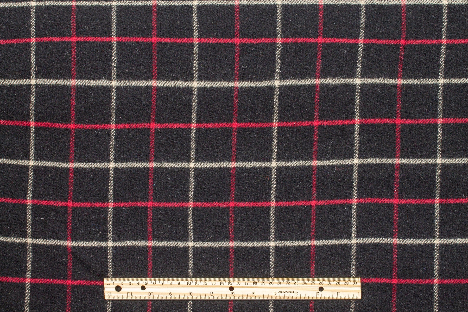 Black and Red Windowpane Checked Italian Wool Coating - Prime Fabrics