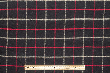 Black and Red Windowpane Checked Italian Wool Coating - Prime Fabrics