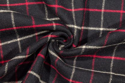 Black and Red Windowpane Checked Italian Wool Coating - Prime Fabrics