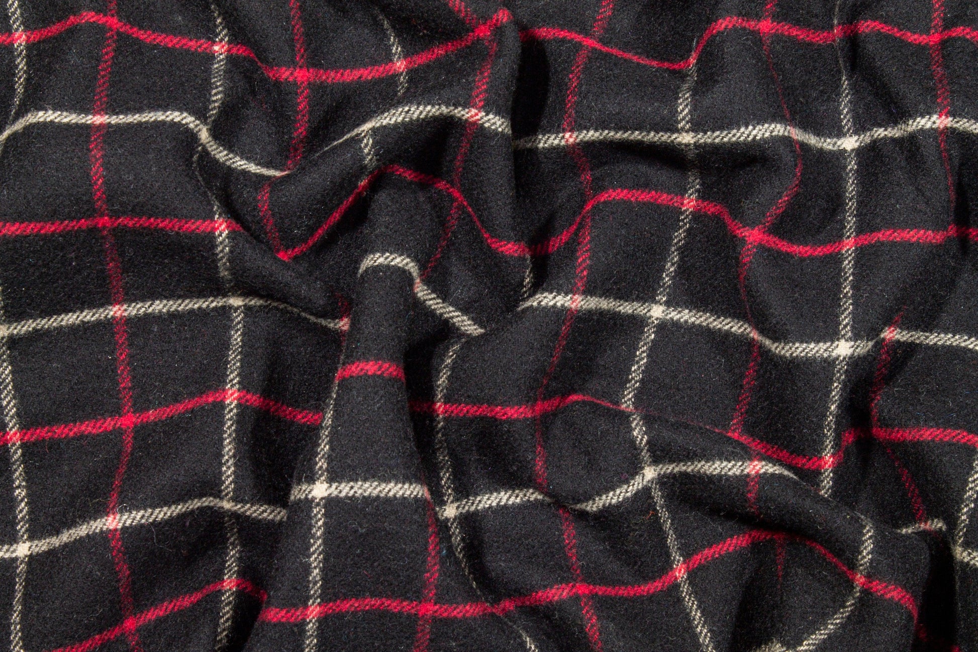 Black and Red Windowpane Checked Italian Wool Coating - Prime Fabrics