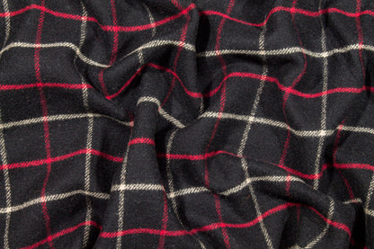 Black and Red Windowpane Checked Italian Wool Coating - Prime Fabrics