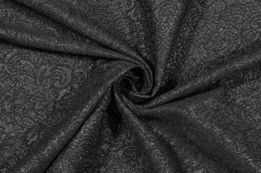 Black Metallic Floral Italian Wool Brocade - Prime Fabrics