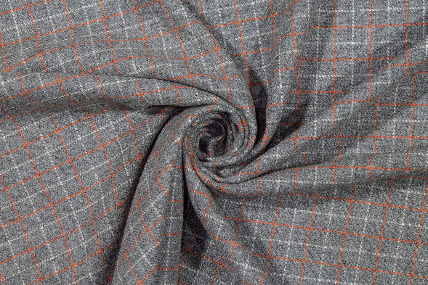Gray and Orange Checked Wool Jacketing - Prime Fabrics