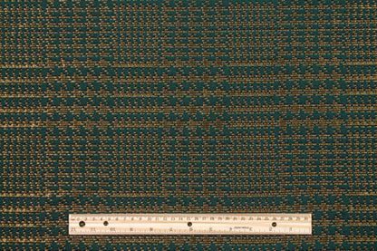 Green and Gold Metallic Glen Check Italian Wool Coating - Prime Fabrics