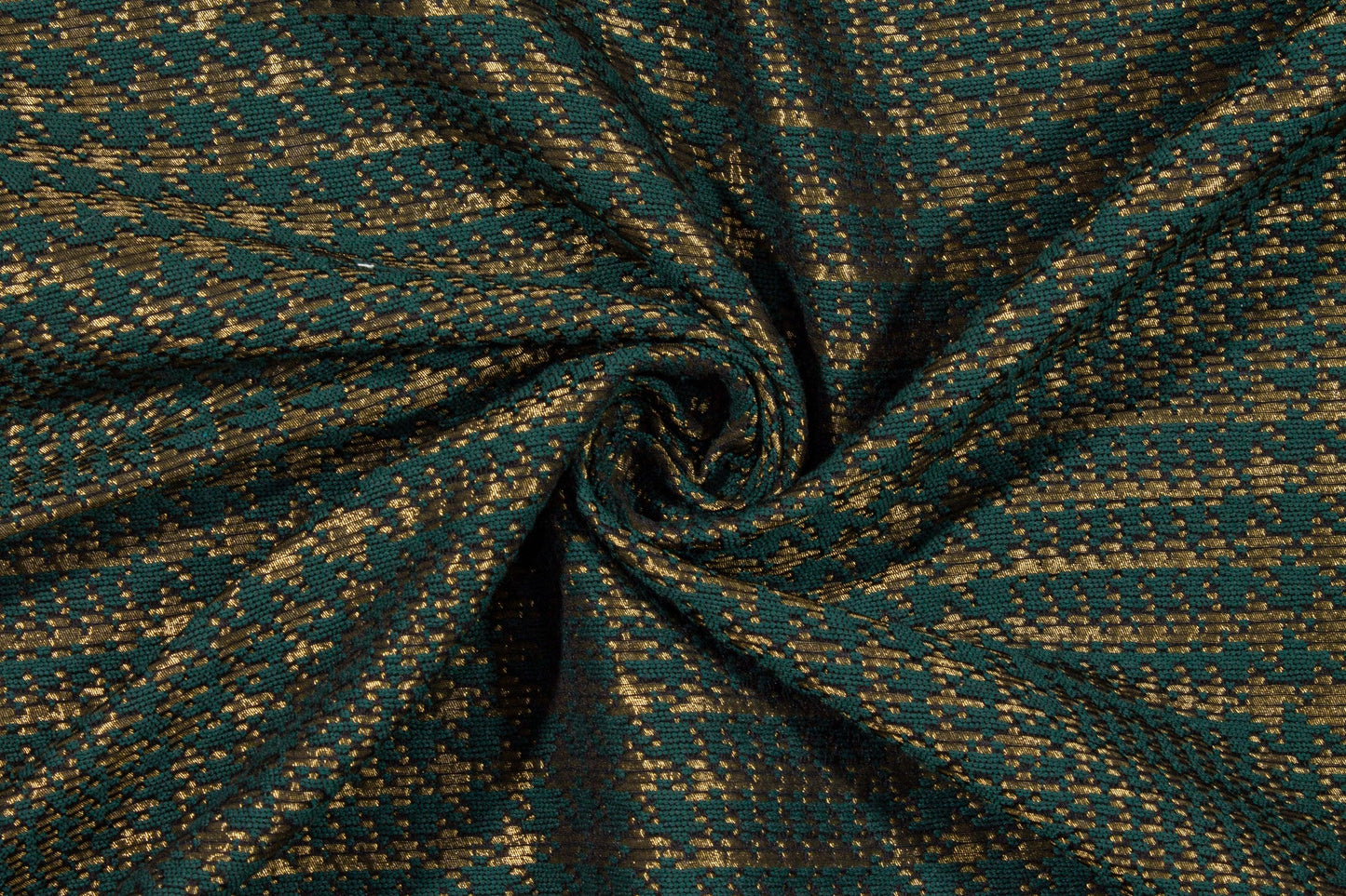 Green and Gold Metallic Glen Check Italian Wool Coating - Prime Fabrics