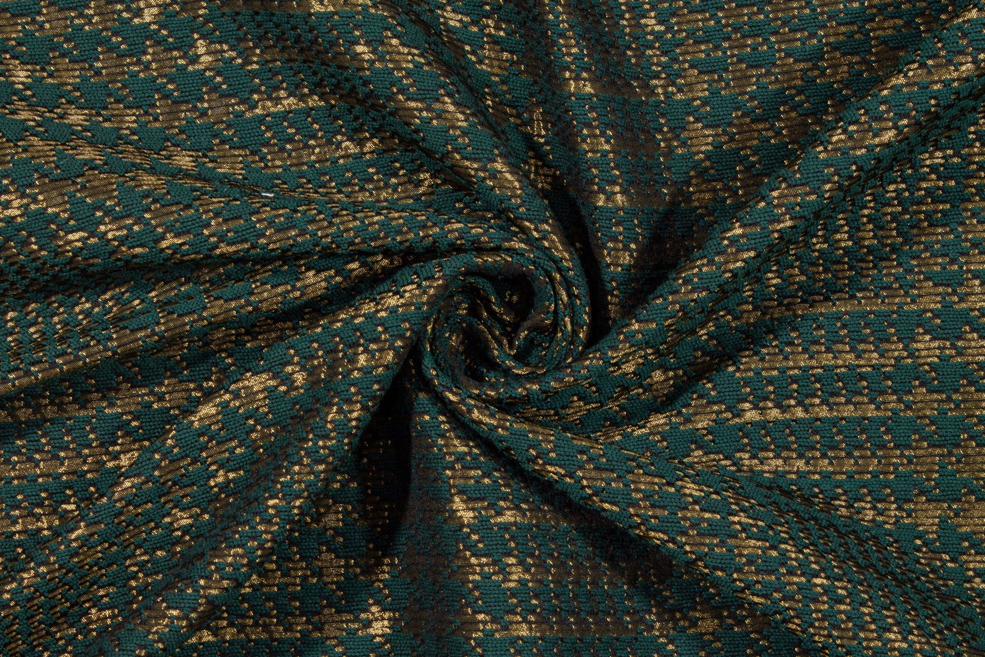 Green and Gold Metallic Glen Check Italian Wool Coating - Prime Fabrics