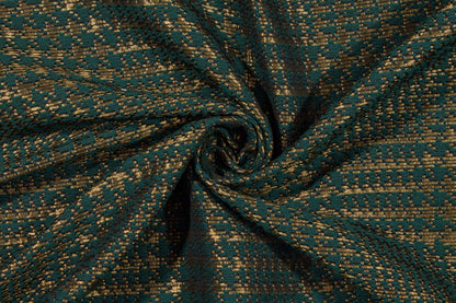 Green and Gold Metallic Glen Check Italian Wool Coating - Prime Fabrics