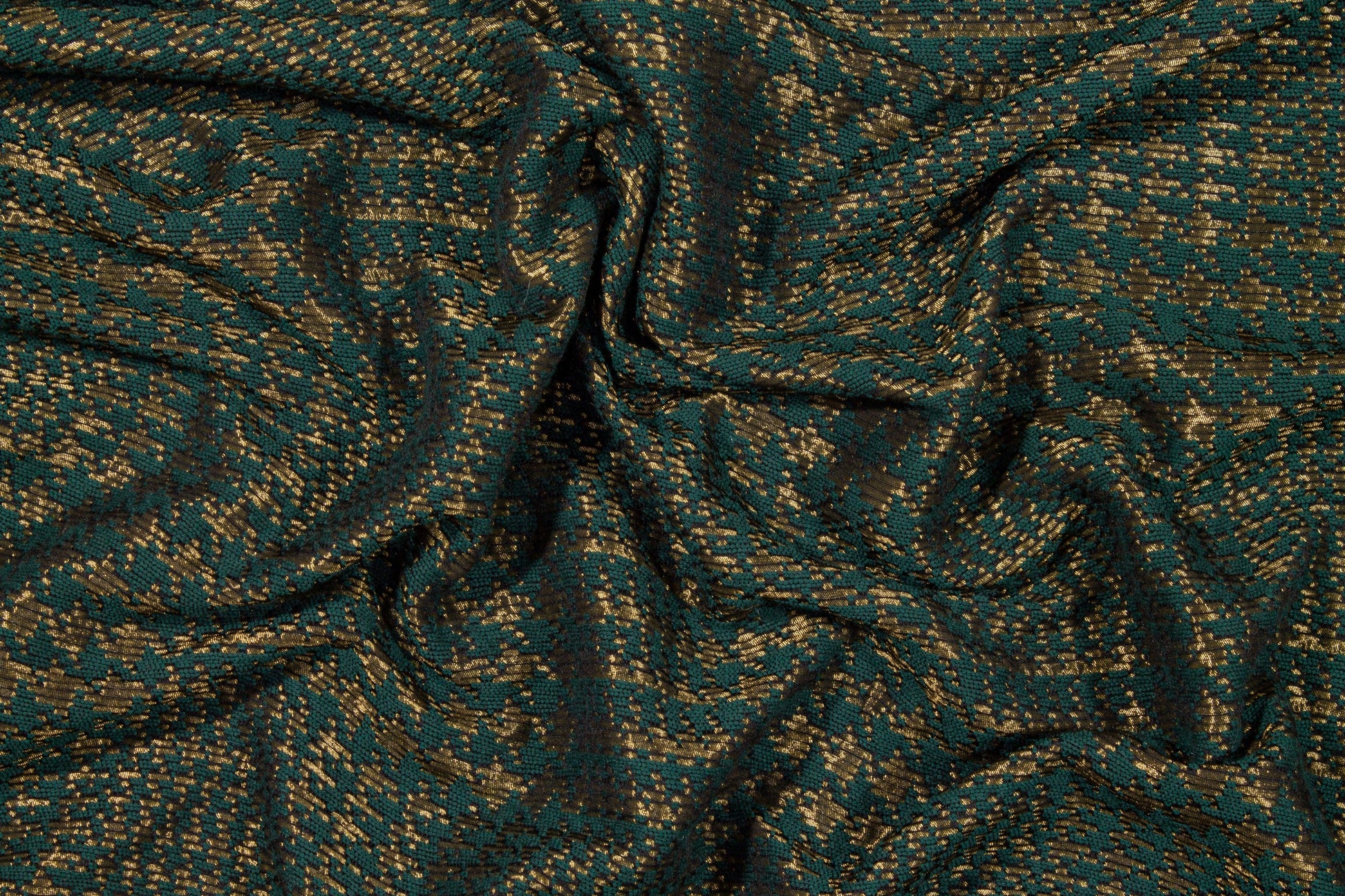 Green and Gold Metallic Glen Check Italian Wool Coating - Prime Fabrics