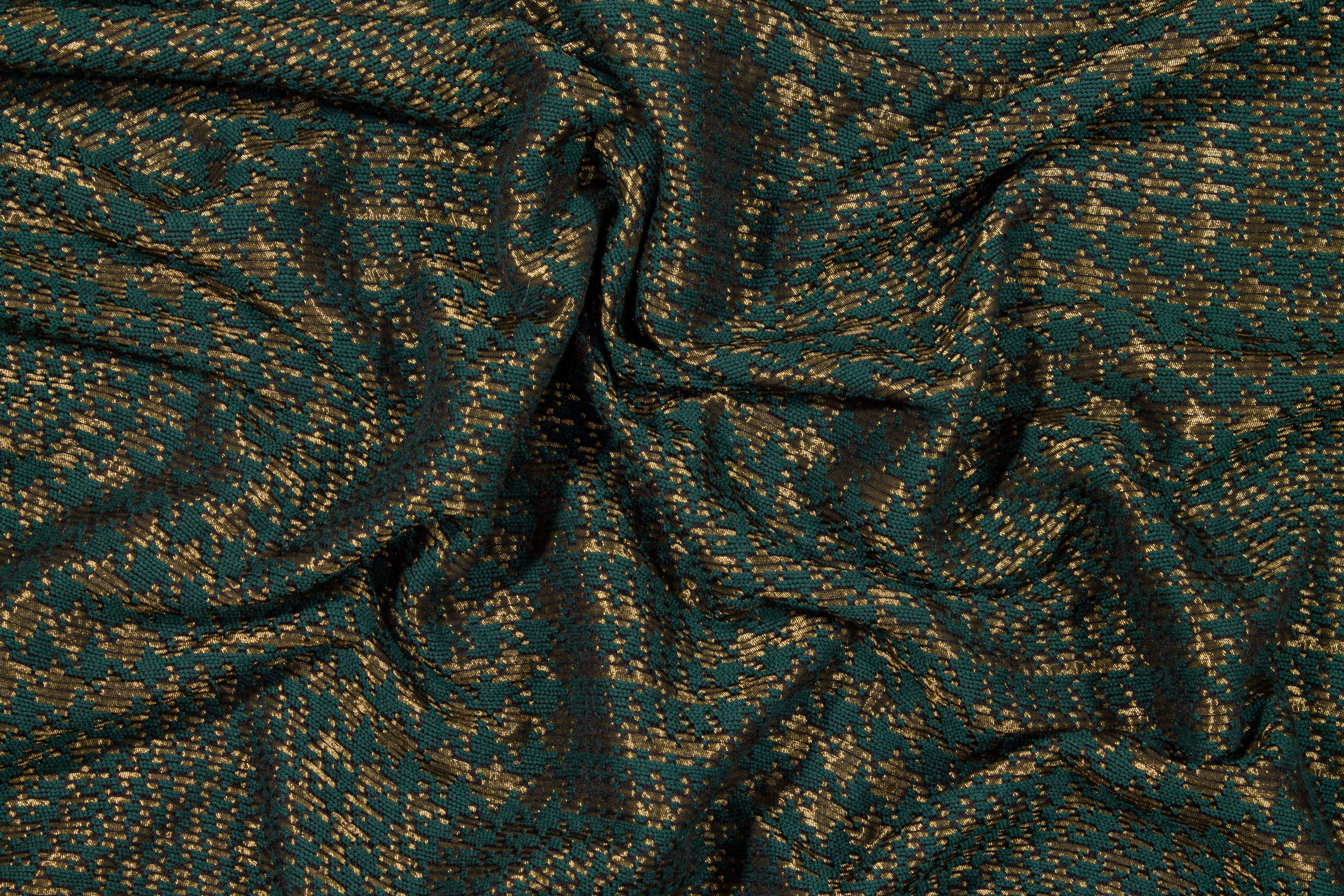 Green and Gold Metallic Glen Check Italian Wool Coating - Prime Fabrics