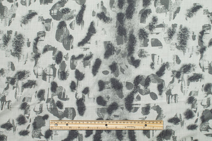 Abstract Printed Wool Challis - Gray and Off White - Prime Fabrics