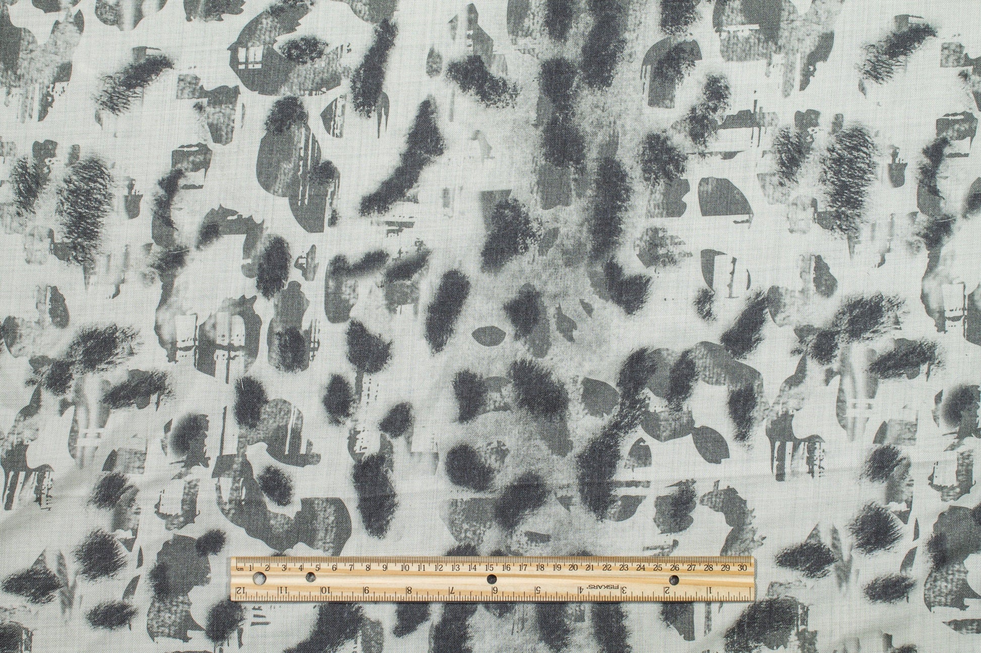 Abstract Printed Wool Challis - Gray and Off White - Prime Fabrics