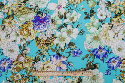 Emanuel Ungaro - Blue Floral Italian 4-Ply Silk Crepe - Prime Fabrics
