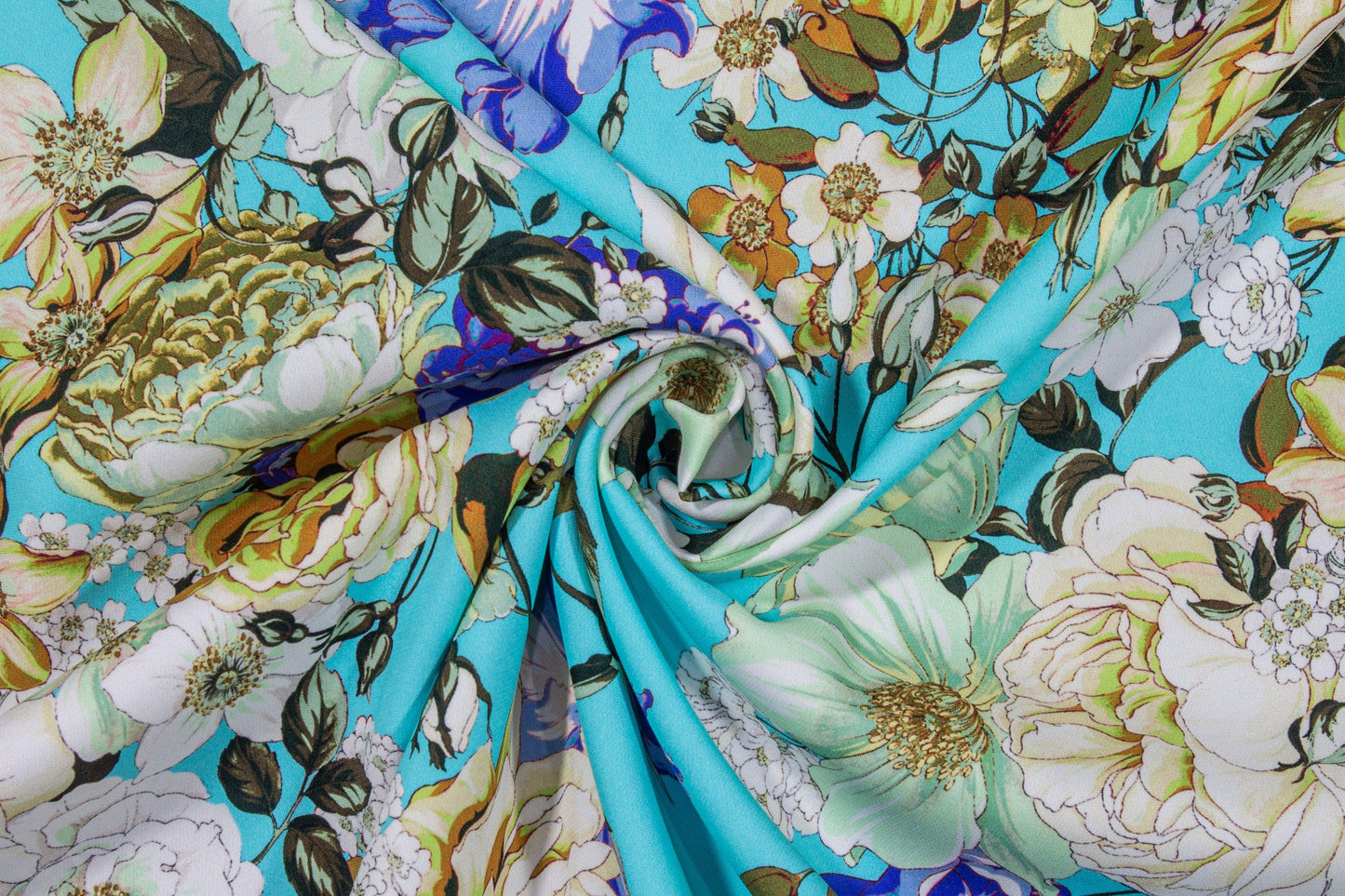 Emanuel Ungaro - Blue Floral Italian 4-Ply Silk Crepe - Prime Fabrics