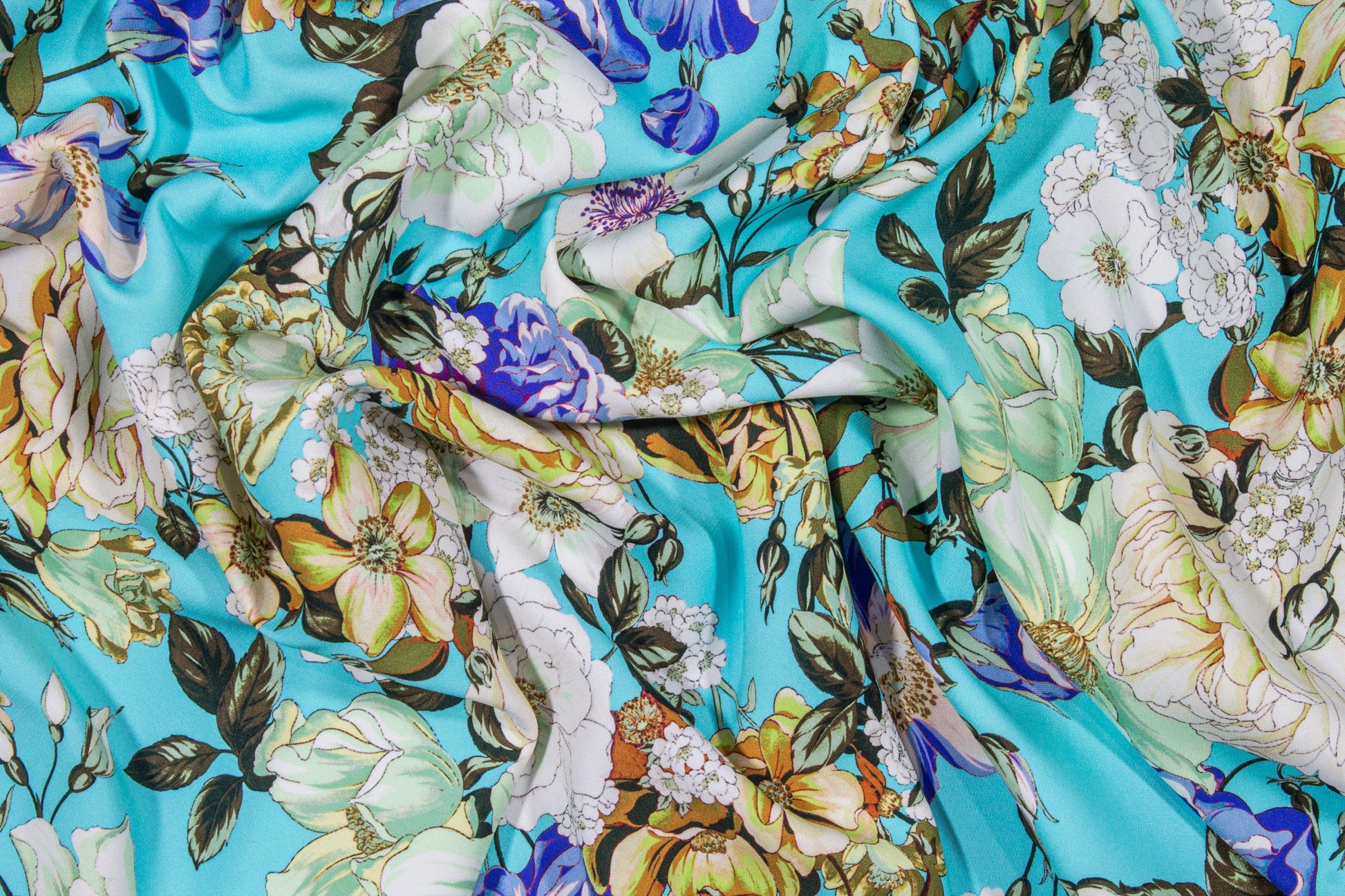 Emanuel Ungaro - Blue Floral Italian 4-Ply Silk Crepe - Prime Fabrics
